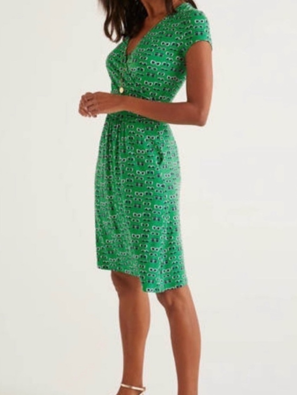 Boden Sunglasses Pattern Green Vneck Dress size 6R - Picture 2 of 11